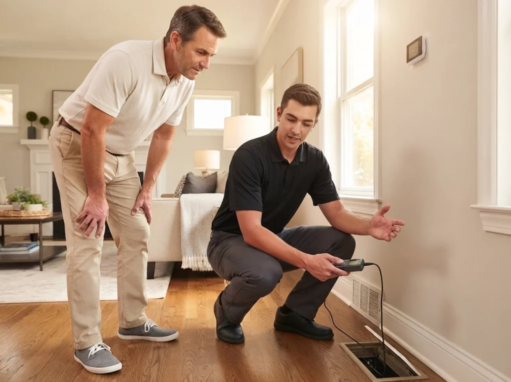 HVAC technician testing weak airflow in a Skokie home